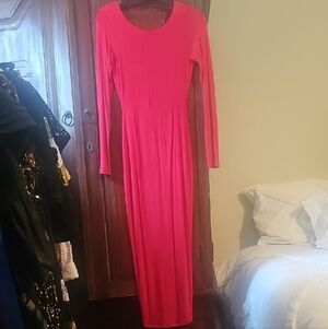 Naked Wardrobe Contour Chic Long Sleeve Red Dress